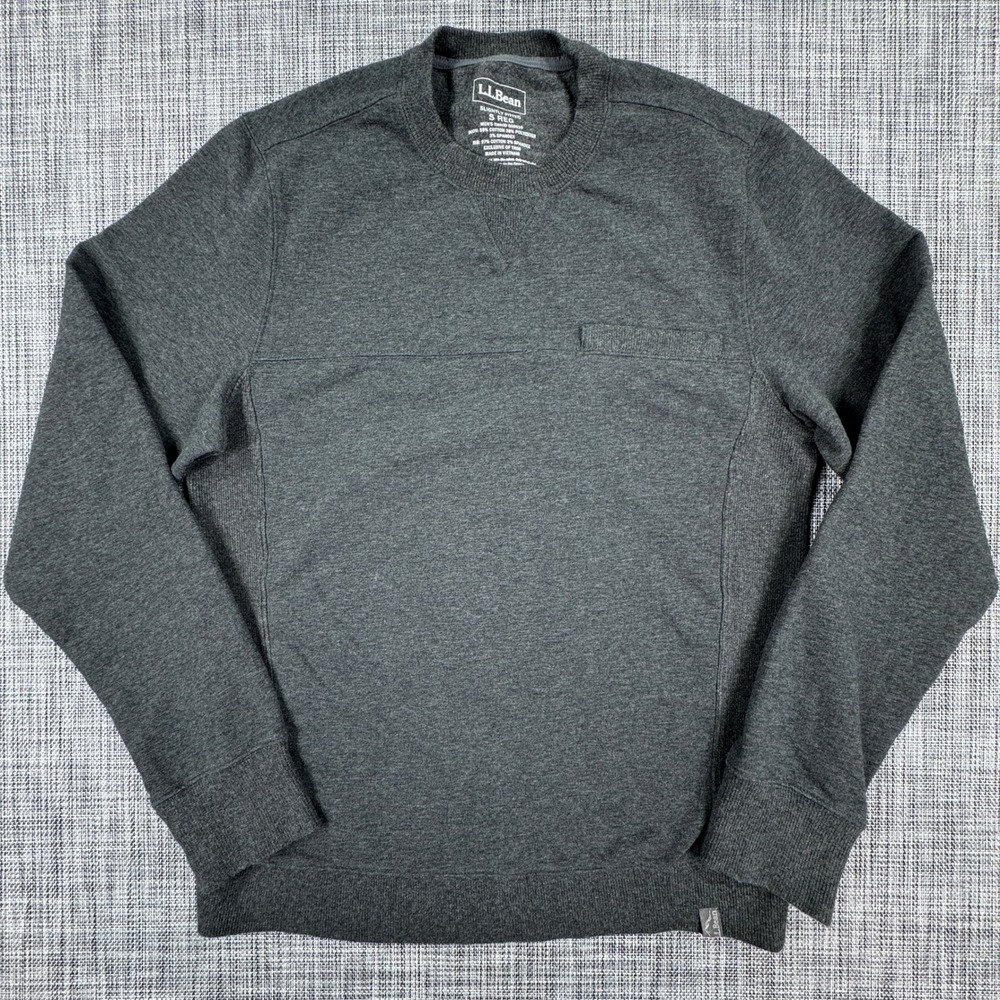 LL Bean Mens Small Slightly Fitted Crewneck Sweatshirt Gray Stretch Chest Pocket